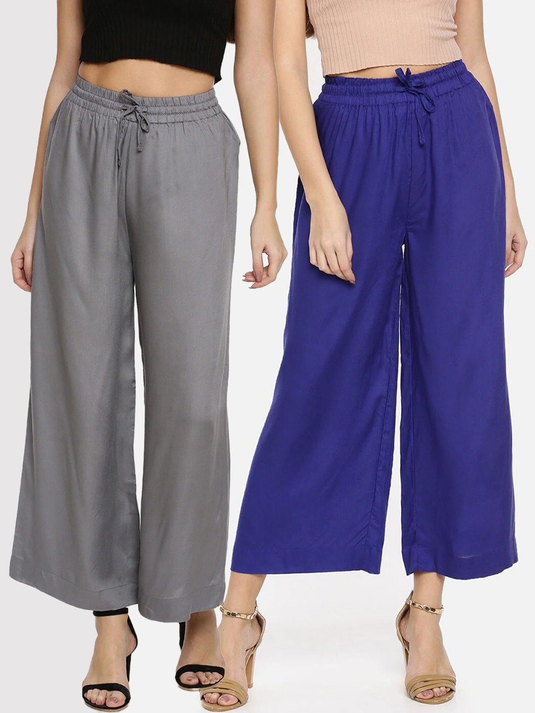 

TWIN BIRDS Women Pack of 2 Grey & Blue Palazzos