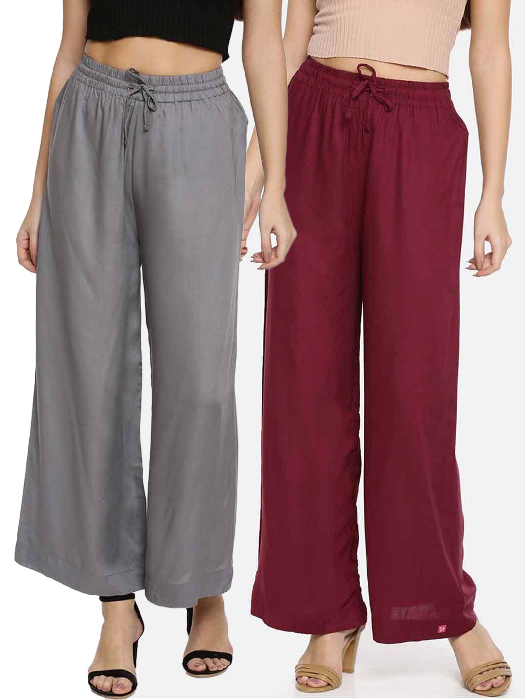 

TWIN BIRDS Women Pack of 2 Grey & Maroon Palazzos