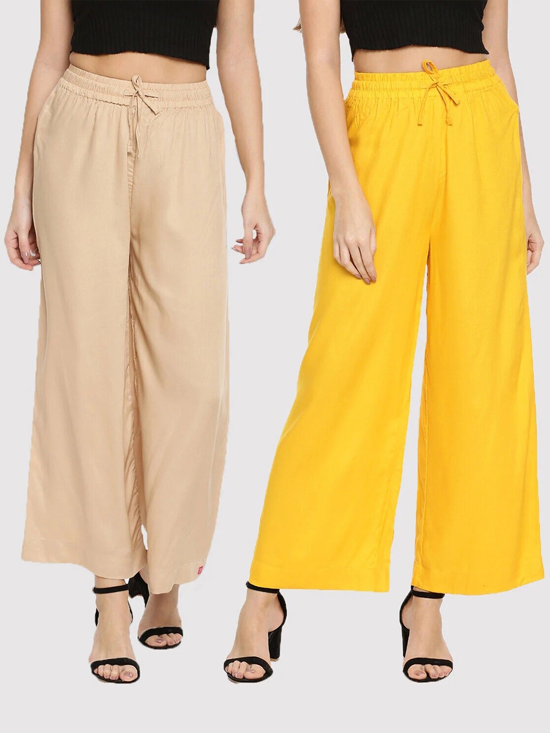 

TWIN BIRDS Women Pack of 2 Beige & Yellow Palazzos