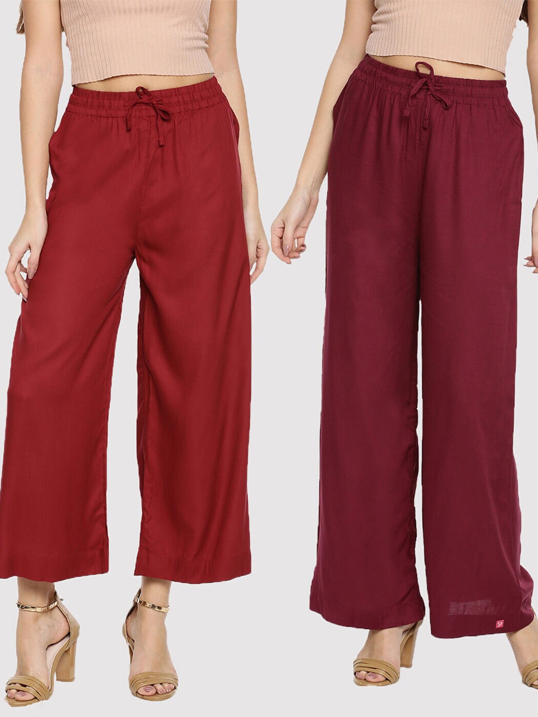 

TWIN BIRDS Women Pack of 2 Maroon & Burgundy Palazzos