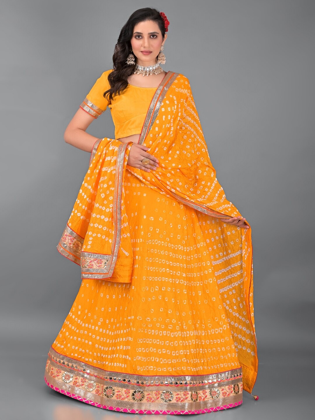 

Apratim Yellow & White Ready to Wear Lehenga & Unstitched Blouse With Dupatta