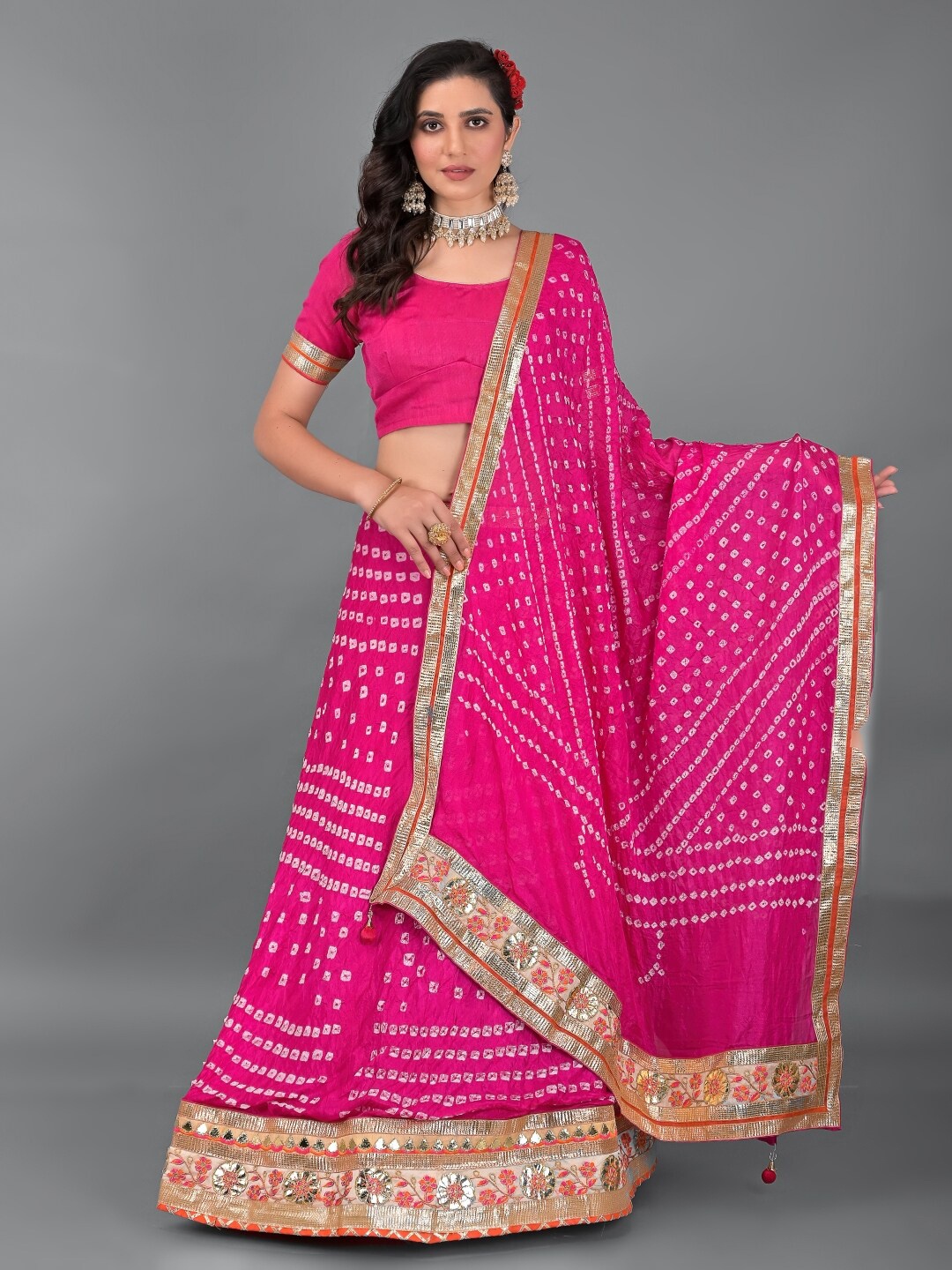 

Apratim Pink & White Lehenga & Unstitched Blouse With Dupatta