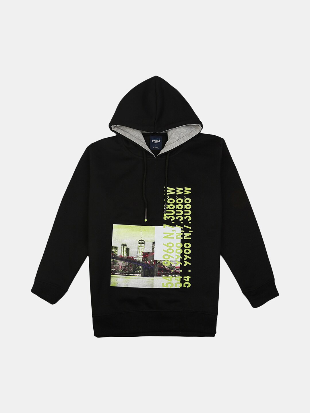 

V-Mart Boys Black Printed Hooded Cotton Sweatshirt