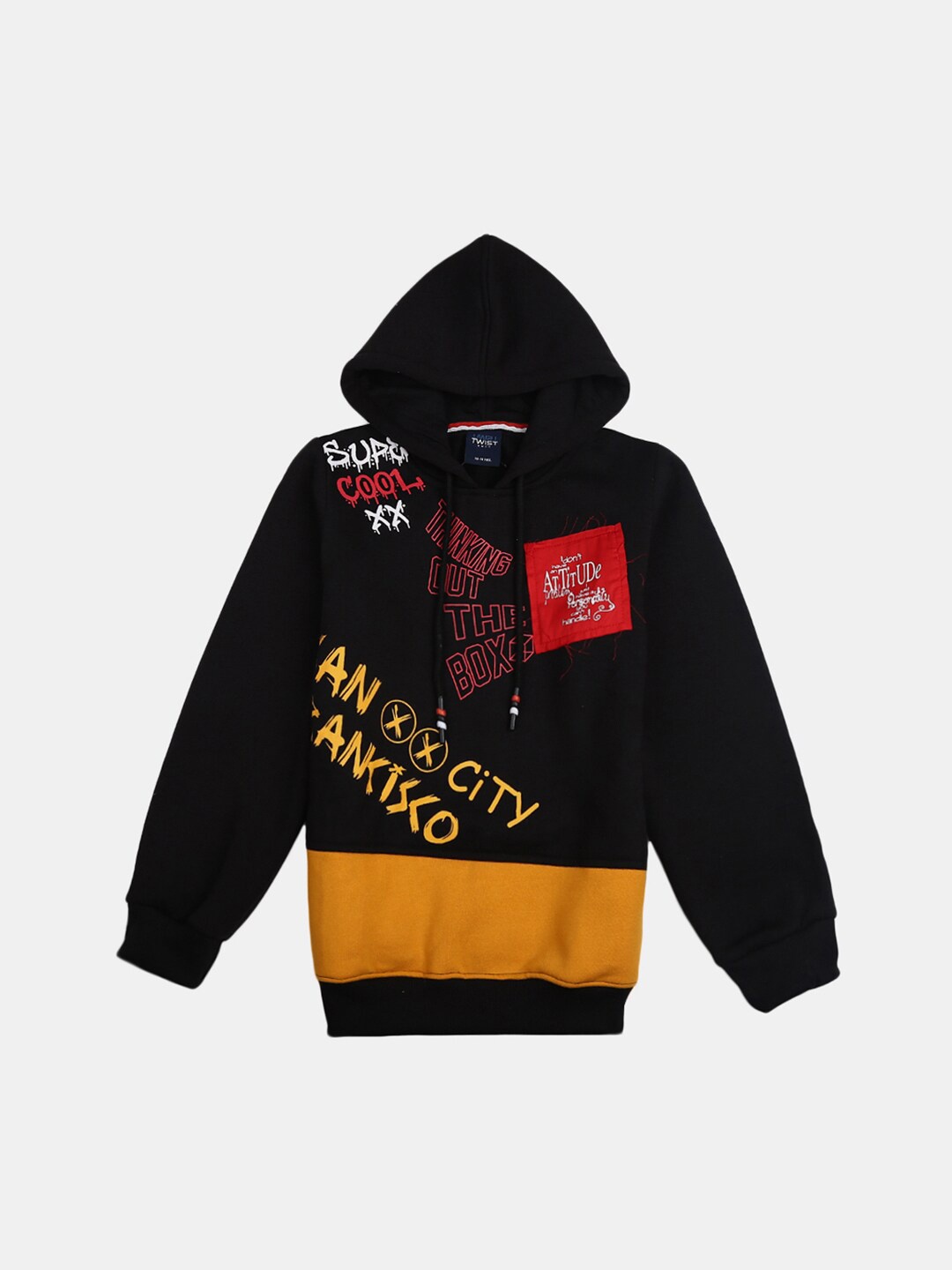 

V-Mart Boys Black Colour blocked Hooded Cotton Sweatshirt