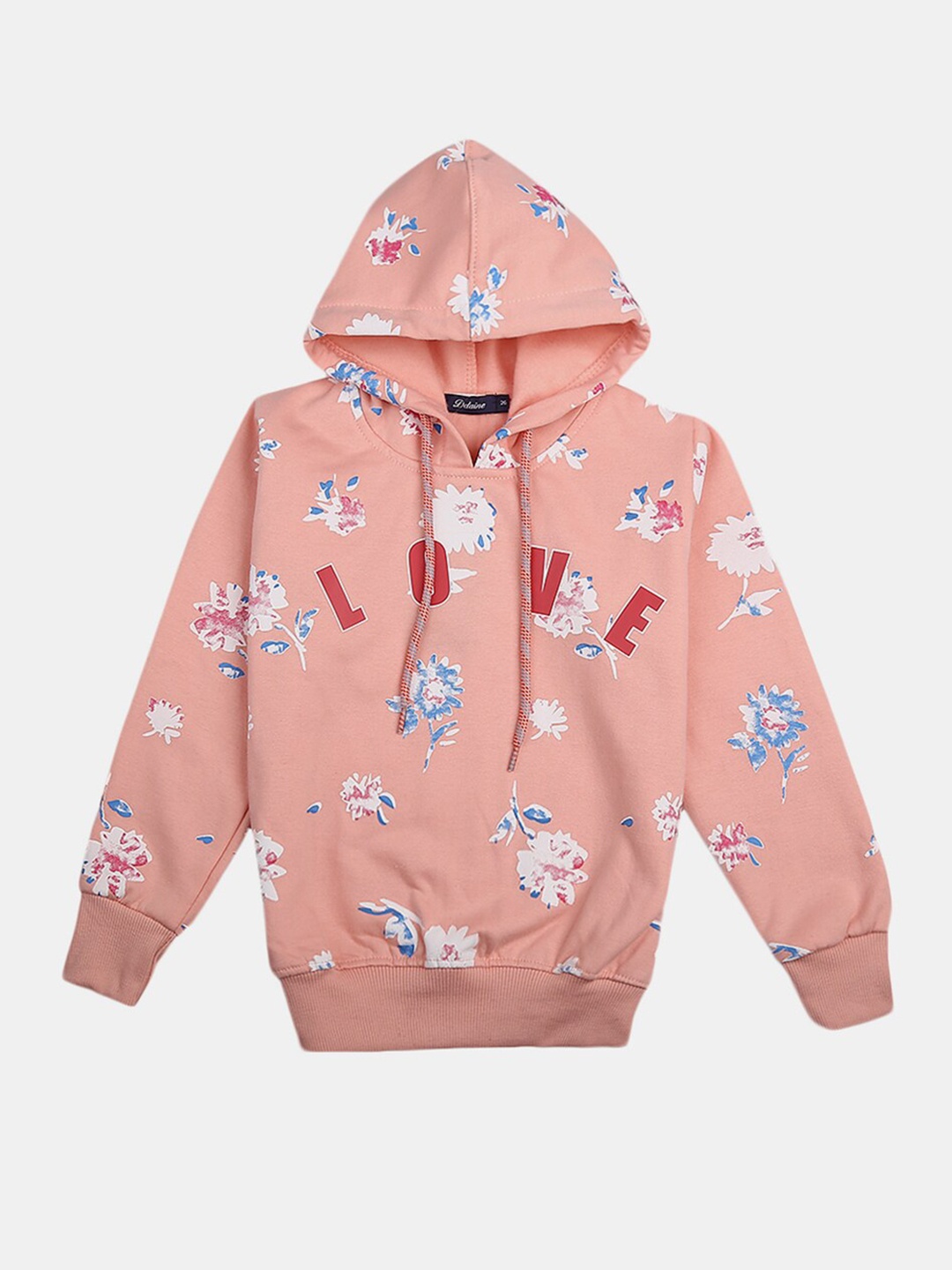 

V-Mart Girls Peach-Coloured Printed Cotton Hooded Sweatshirt