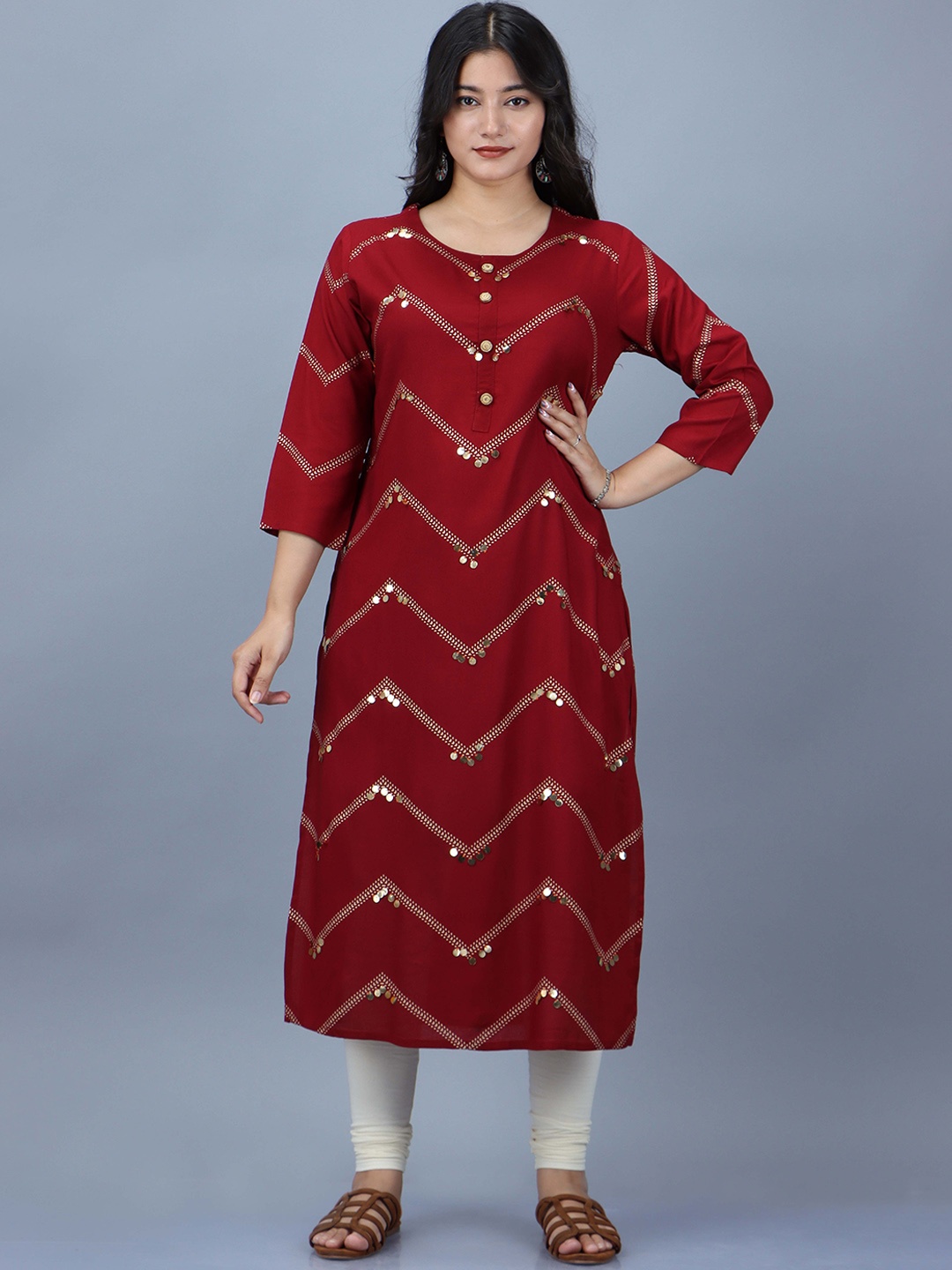 

KALINI Maroon Chevron Printed Kurta