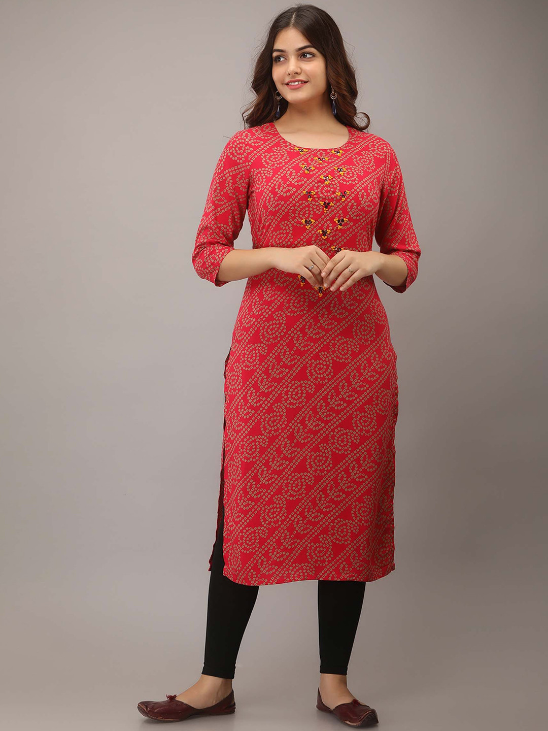 

KALINI Red Bandhani Thread Work Kurta