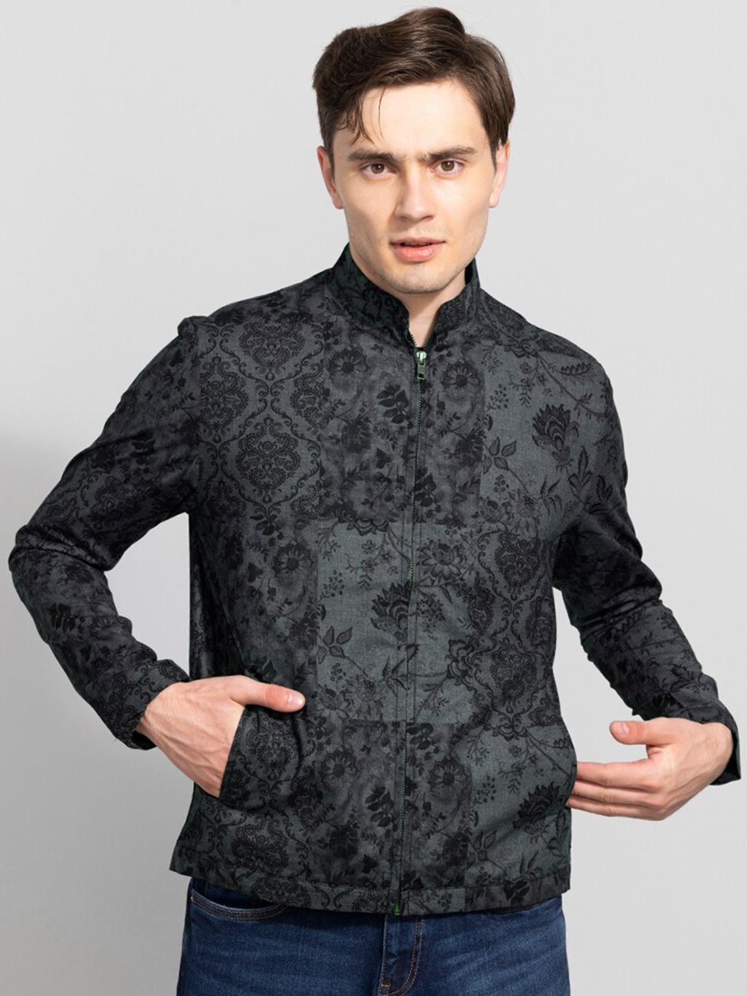 

Snitch Men Grey Floral Tailored Cotton Jacket