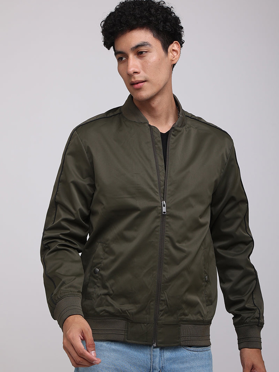 

Snitch Men Olive Green Bomber Jacket