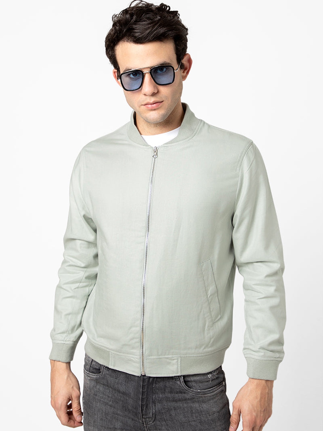 

Snitch Men Green Cotton Crop Bomber Jacket