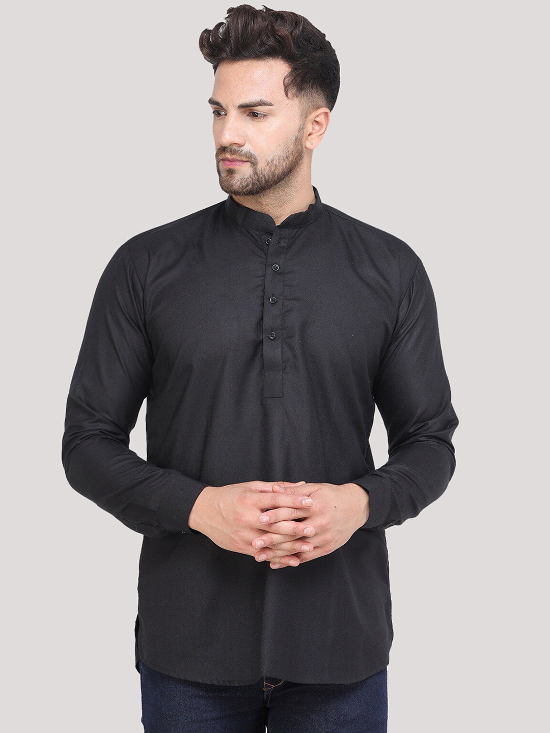 

MAG Men Black Cotton Straight Kurta