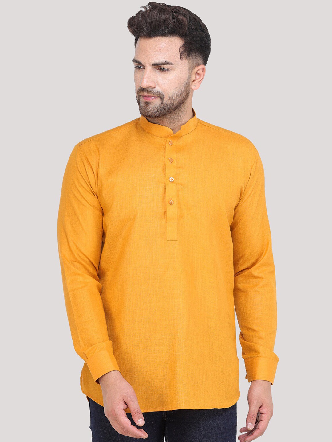 

MAG Men Mustard Yellow Cotton Straight Kurta