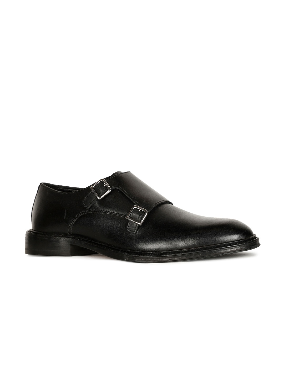 

Hush Puppies Men Black Leather Formal Monk Shoes
