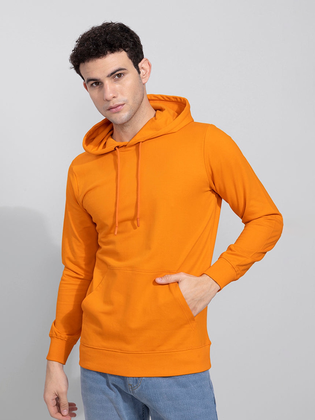 

Snitch Men Orange Hooded Cotton Sweatshirt