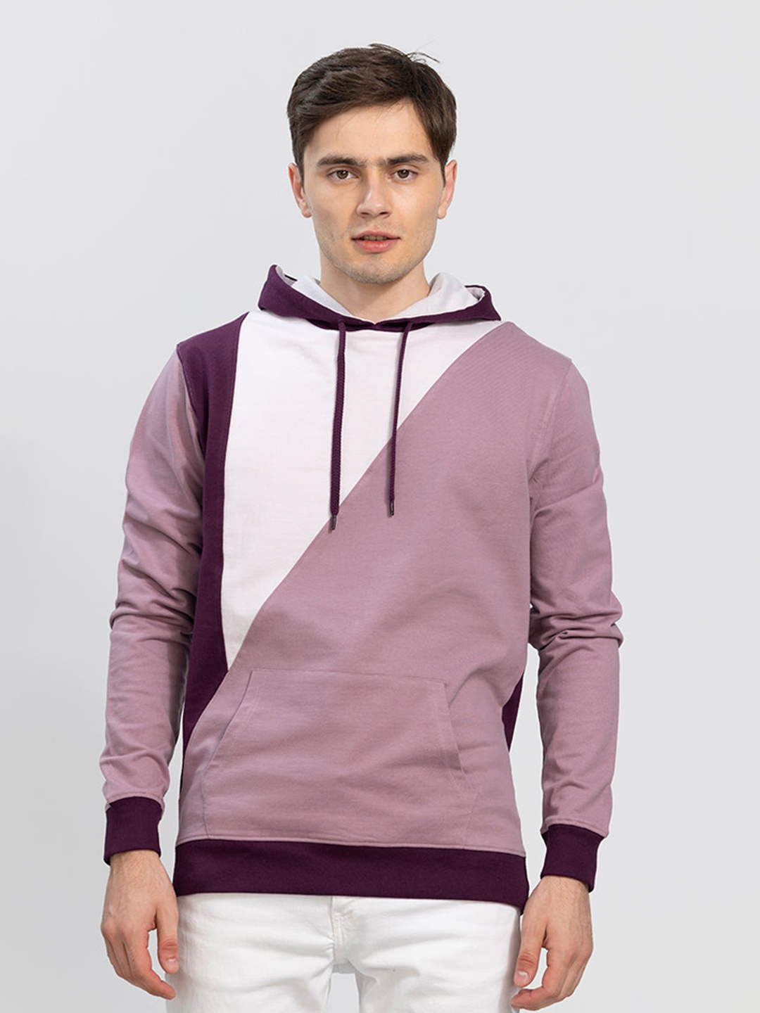 

Snitch Men White Colourblocked Hooded Sweatshirt