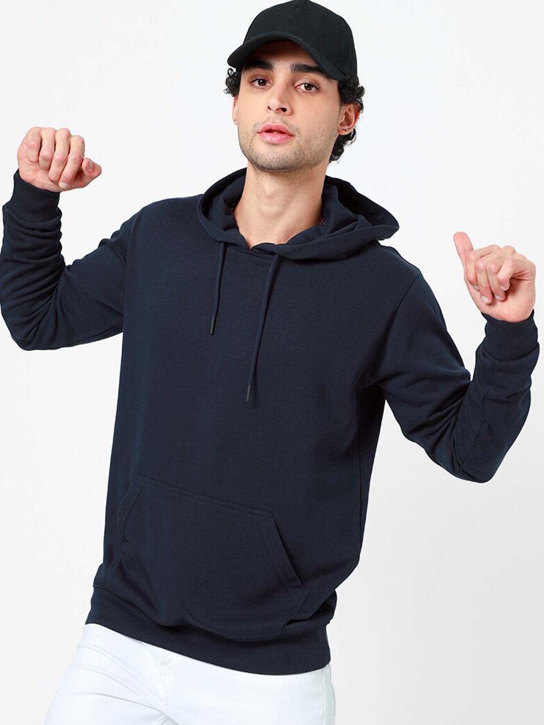 

Snitch Men Navy Blue Hooded Cotton Sweatshirt