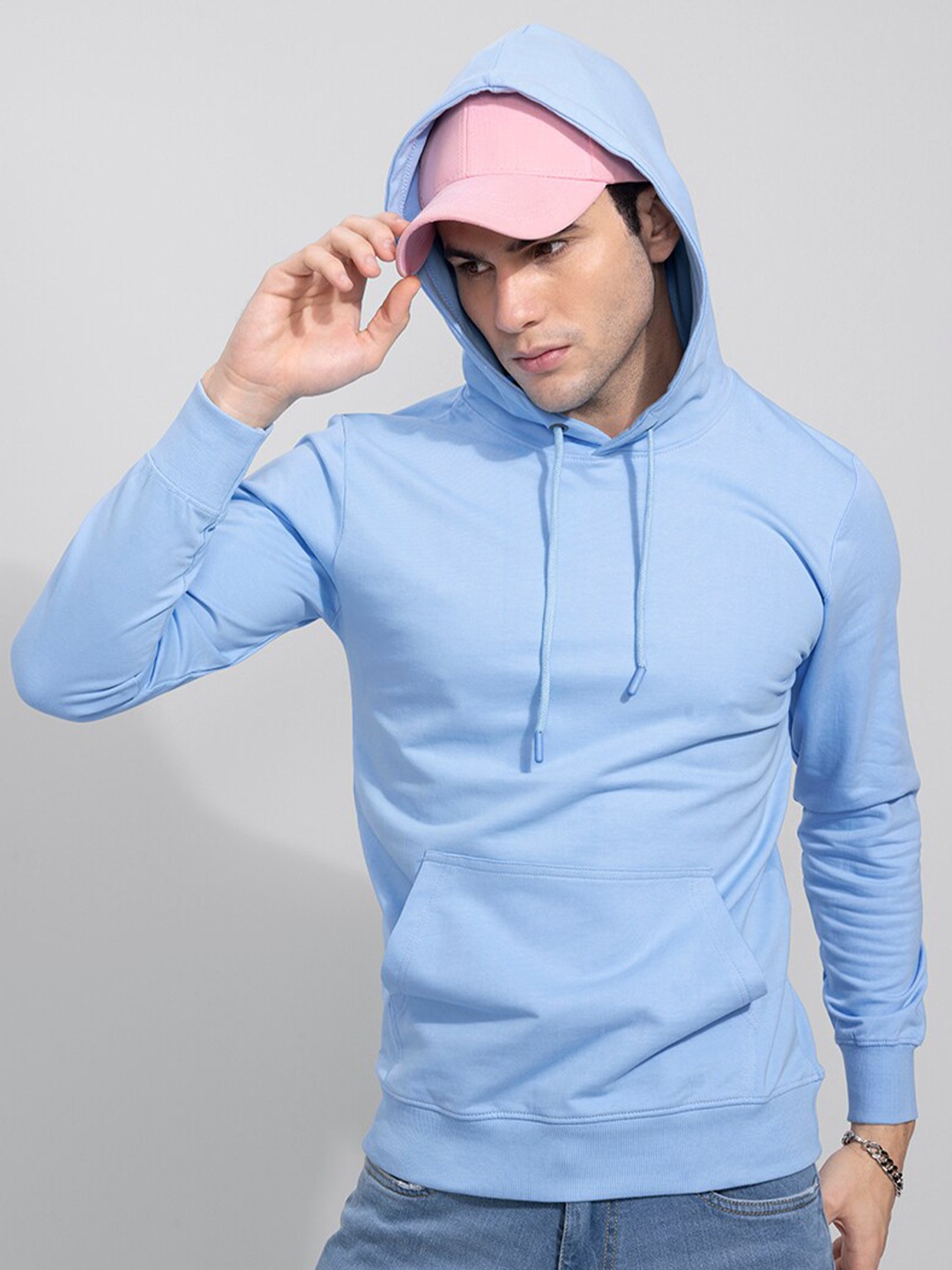 

Snitch Men Blue Hooded Cotton Sweatshirt
