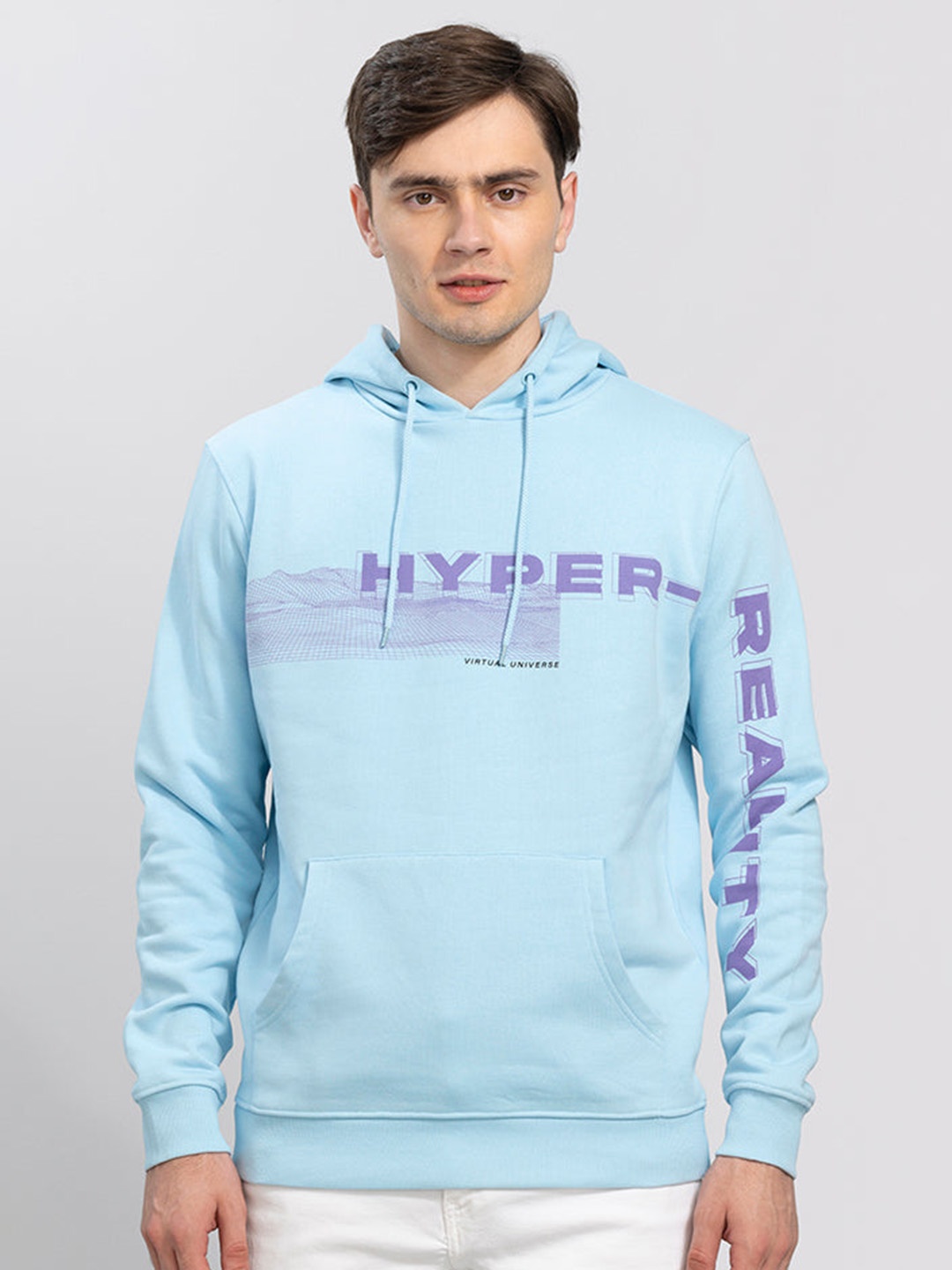 

Snitch Men Blue Printed Hooded Sweatshirt
