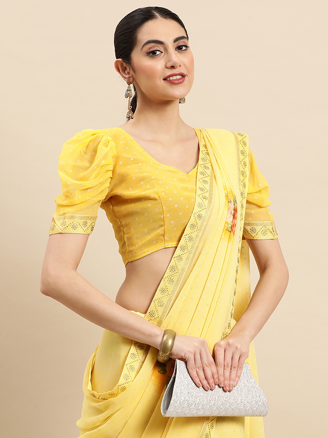 

Mitera Floral Sequinned Pure Georgette Saree, Yellow