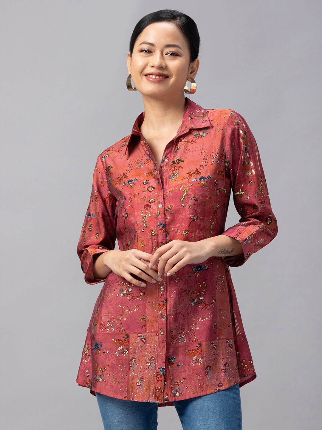 

TANKHI Women Red Comfort Floral Printed Casual Shirt