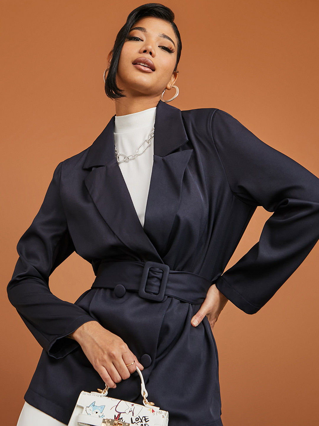 

Styli Women Navy Blue Solid Blazer