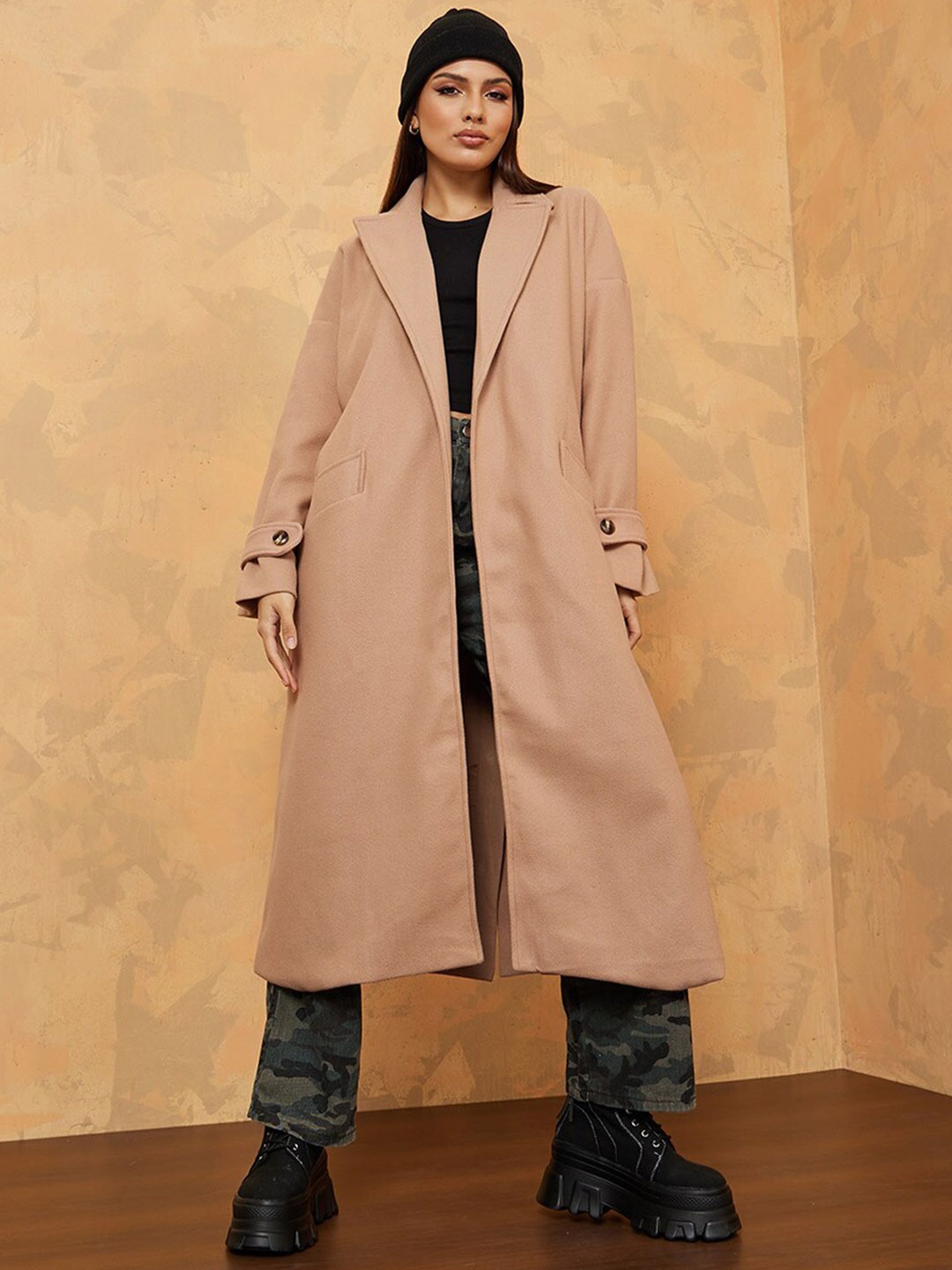 

Styli Women Brown Solid Longline Wrap Coat