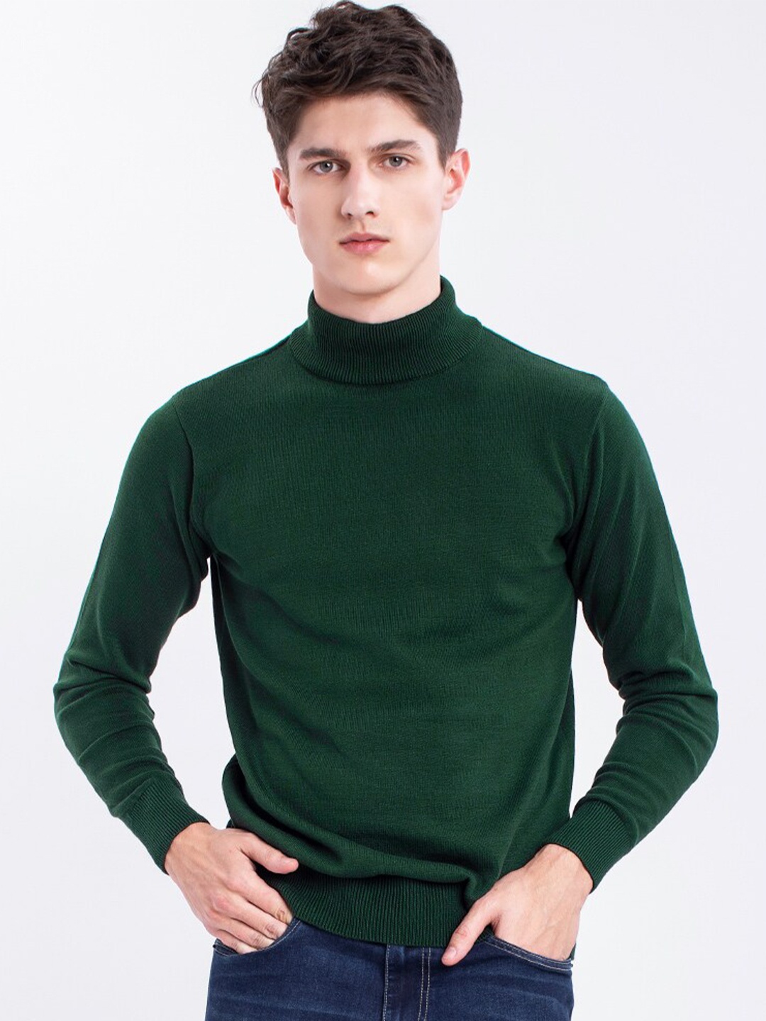 

Snitch Men Green Turtle Neck Cotton Sweater