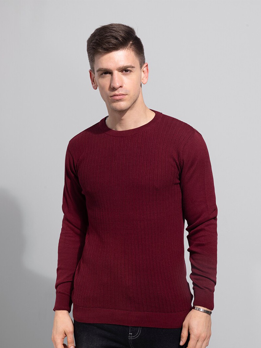 

Snitch Men Burgundy Cotton Pullover Sweater