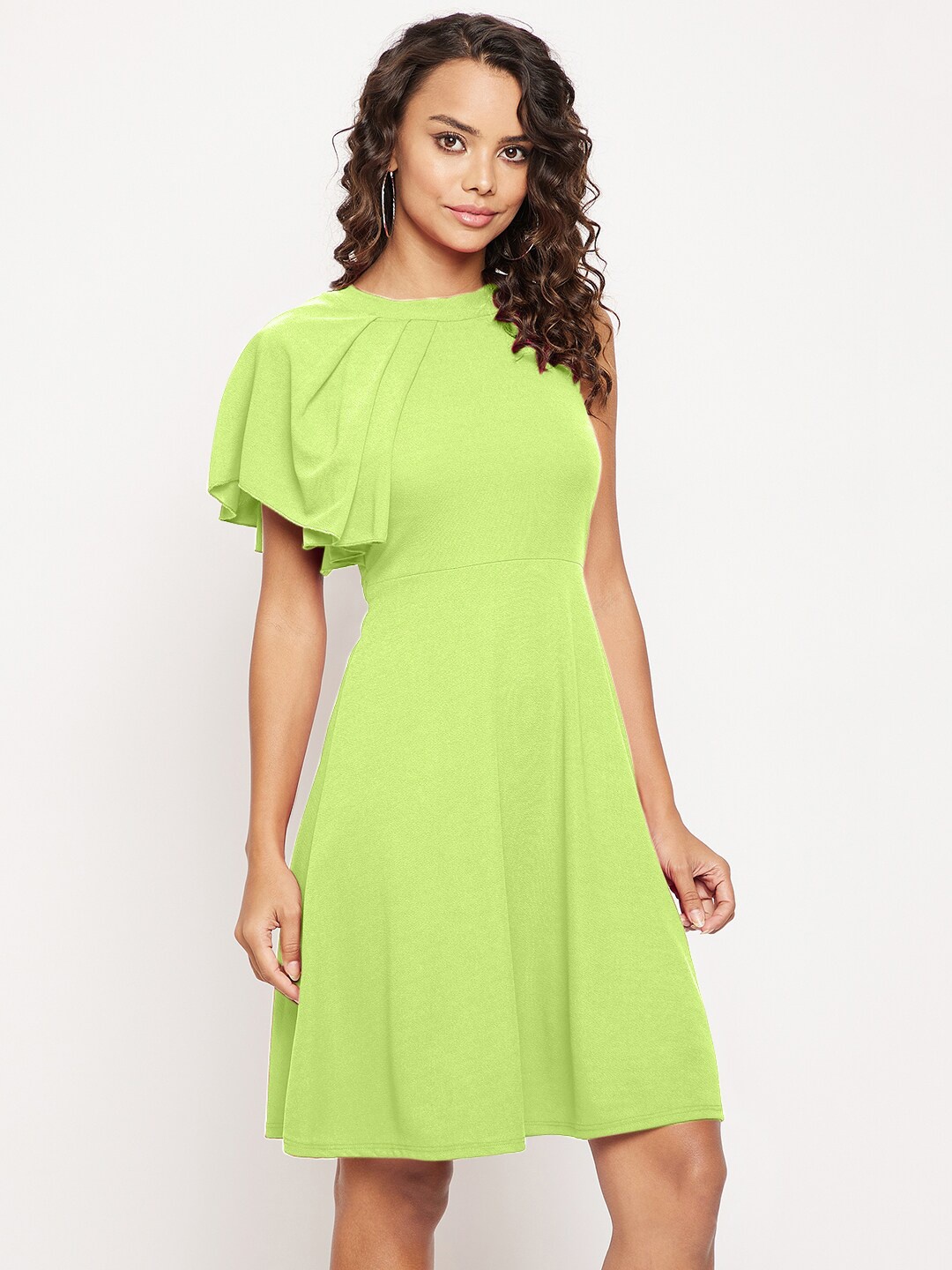 

Uptownie Lite Stretchable High Neck Fit & Flare Skater Dress, Green