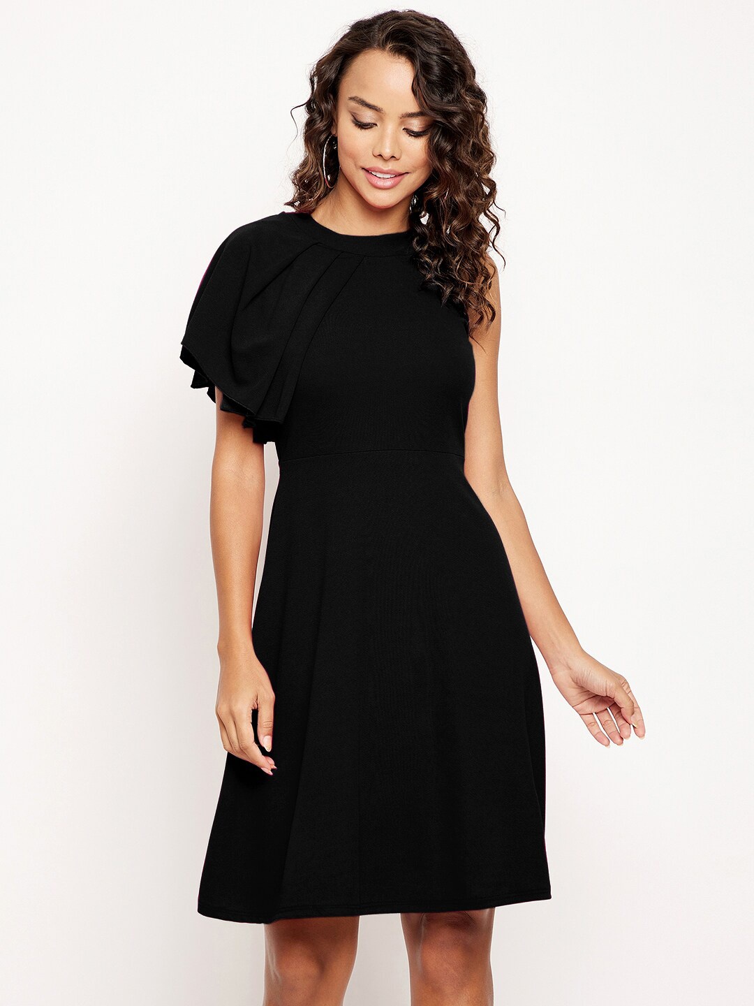 

Uptownie Lite Women Stretchable Fit & Flare Skater Dress, Black