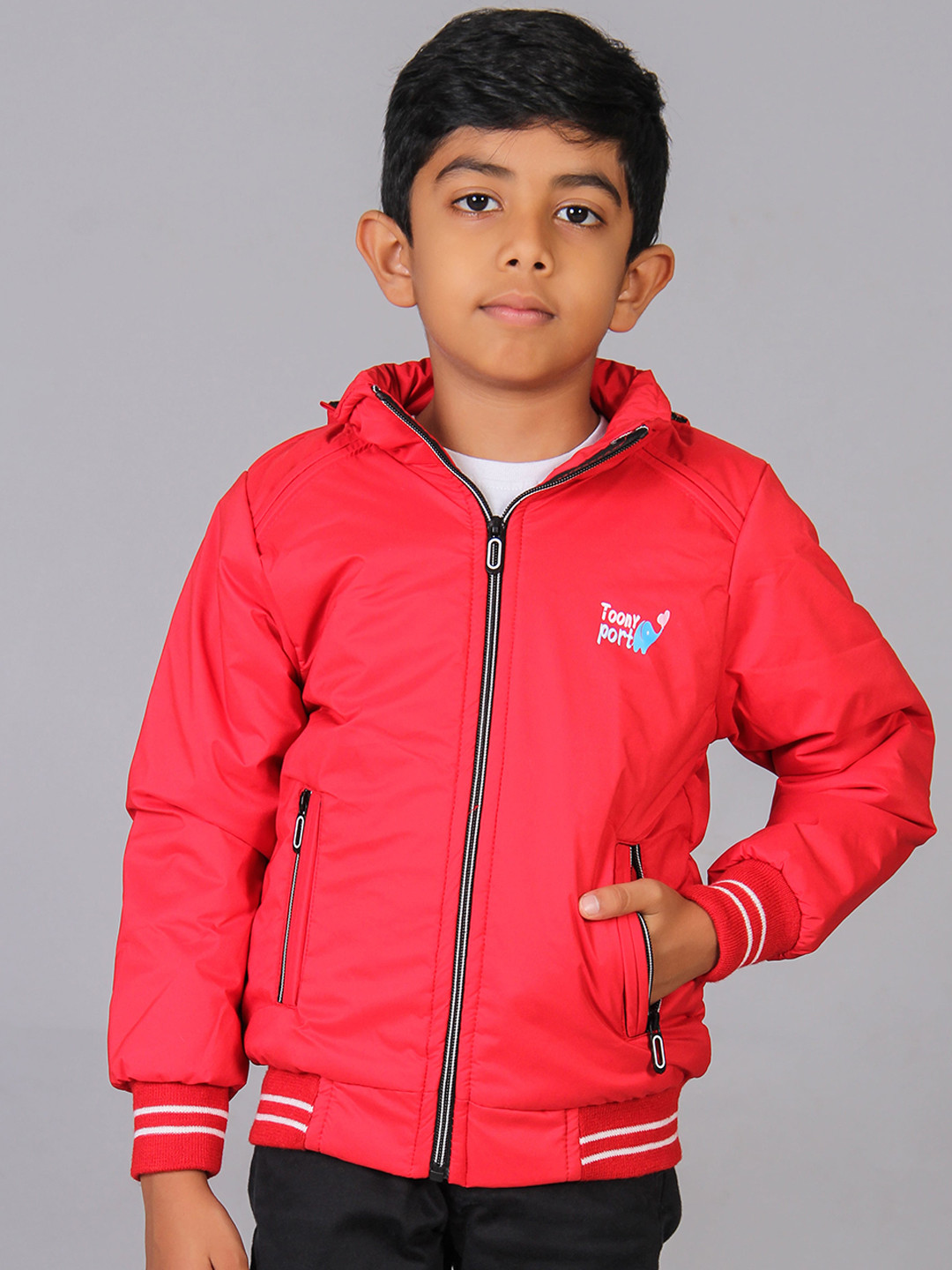 

Toonyport Boys Red Hooded Bomber Jacket