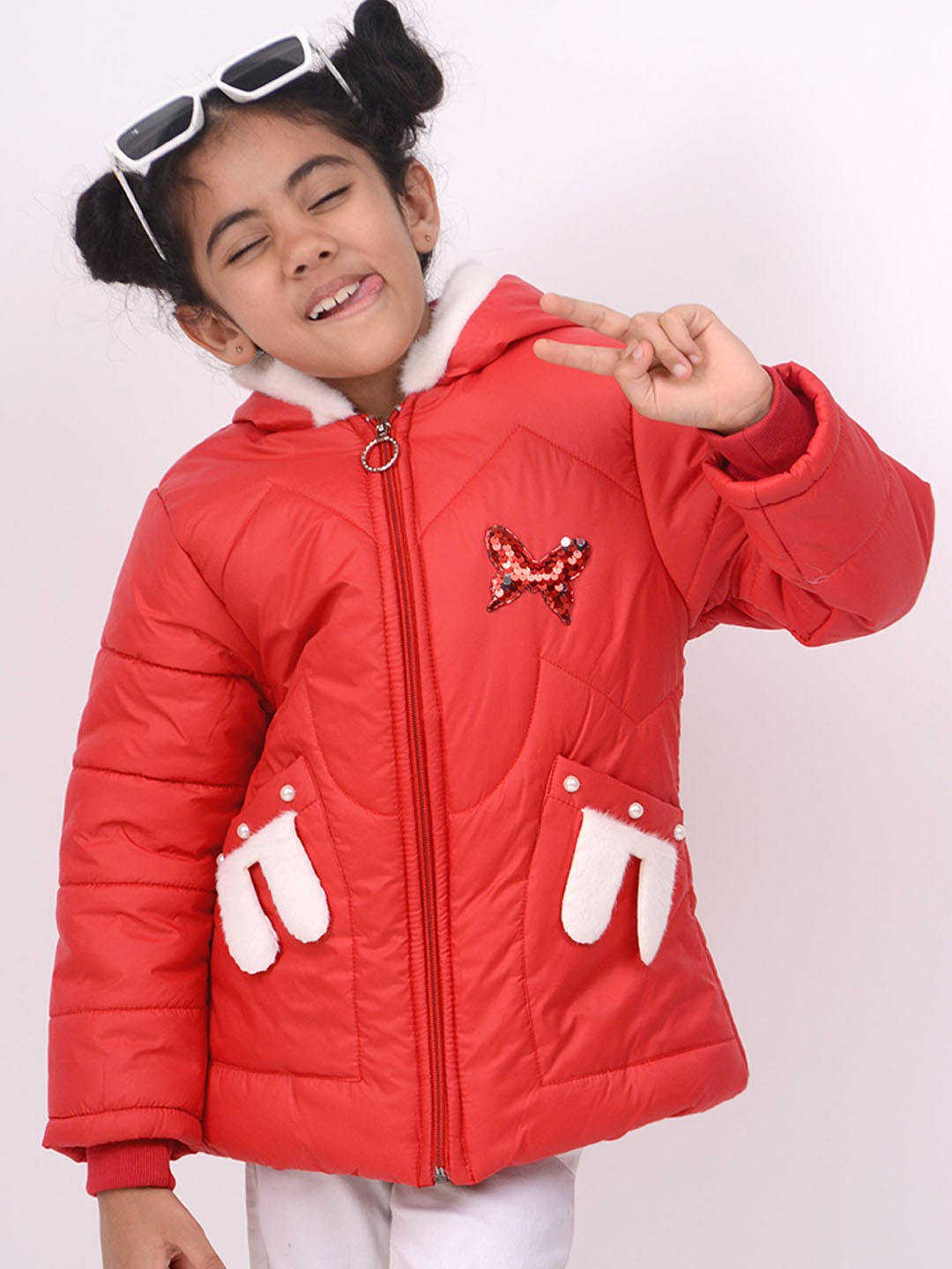 

Toonyport Girls Red Padded Jacket with Patchwork