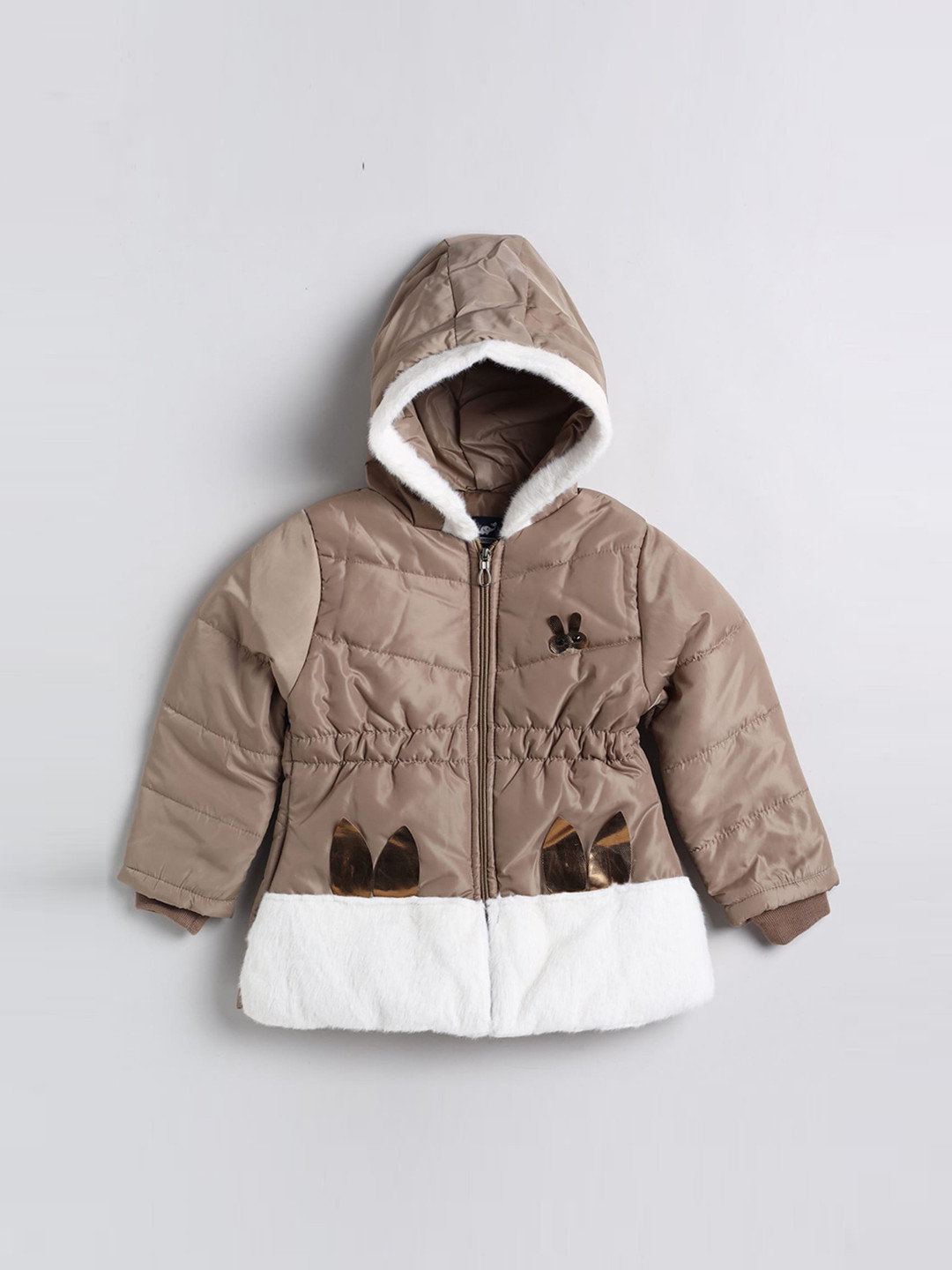 

Toonyport Girls Brown & White Colourblocked Hooded Padded Jacket