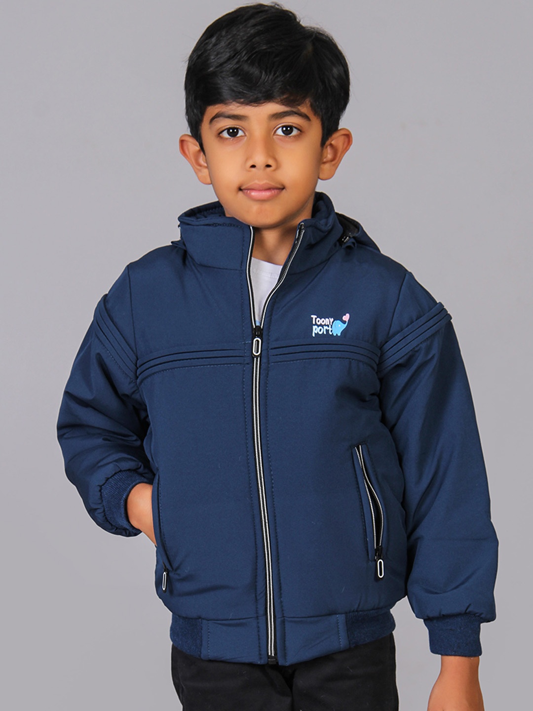

Toonyport Boys Navy Blue Hooded Bomber Jacket