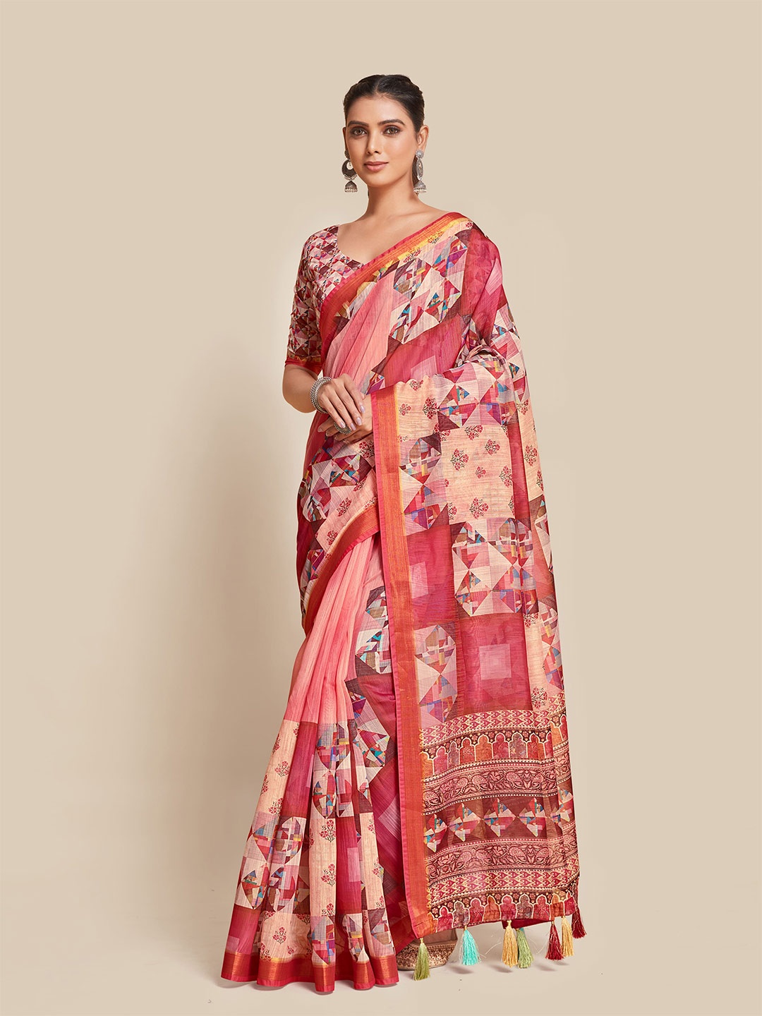 

all about you Peach-Coloured & Blue Saree