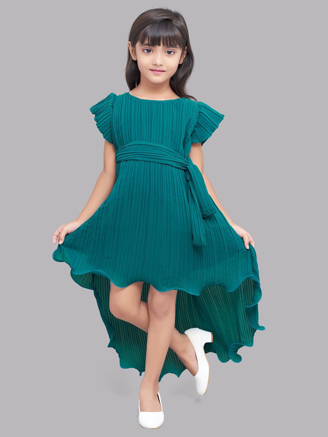 

Pink Chick Girls Teal Georgette A-Line Dress