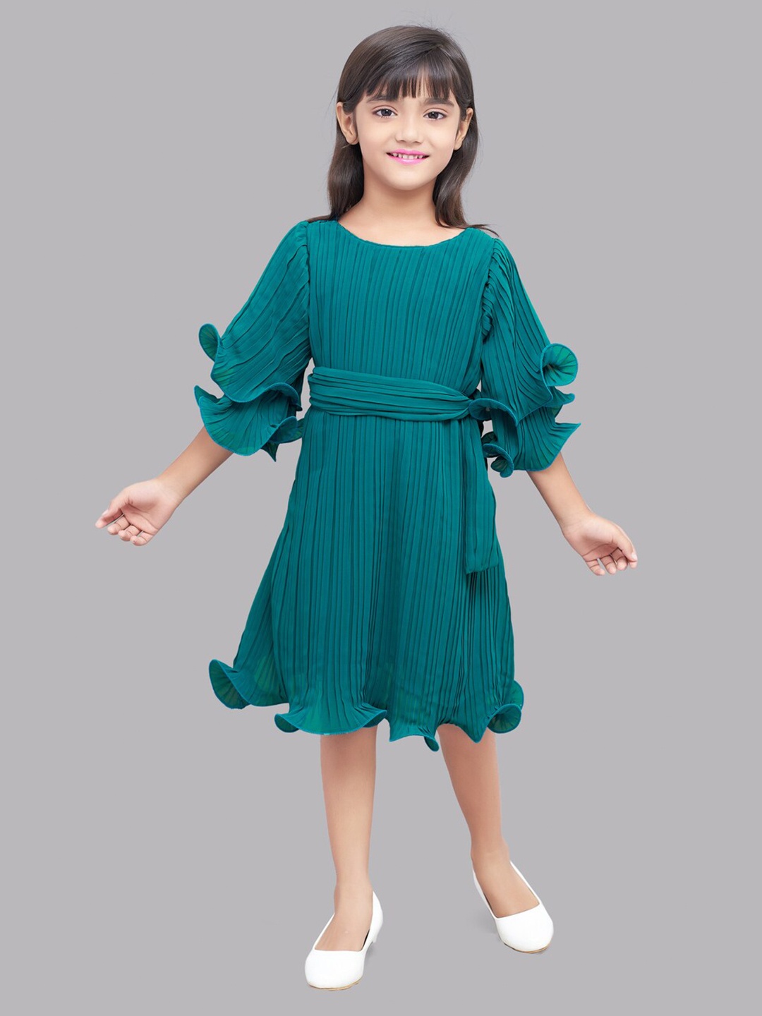 

Pink Chick Girls Teal Georgette A-Line Dress