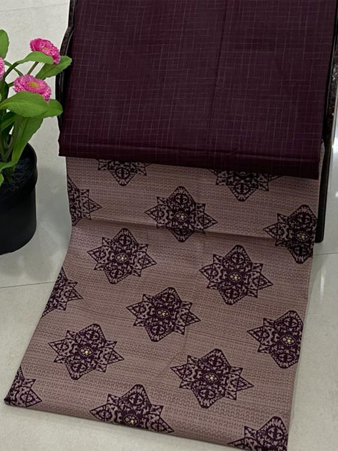 

SALWAR STUDIO Brown & Magenta Printed Pure Cotton Unstitched Dress Material