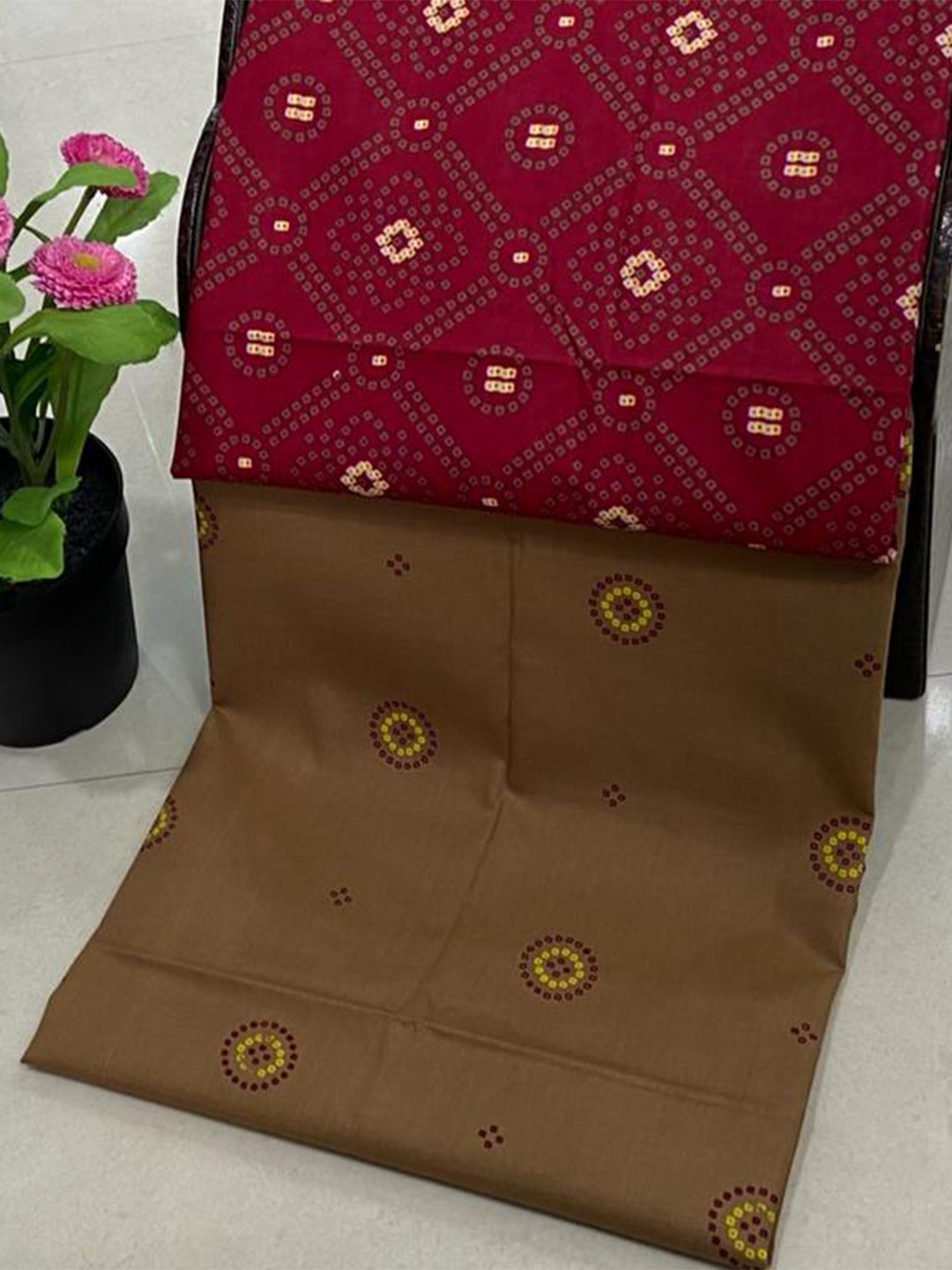 

SALWAR STUDIO Pink & Beige Printed Pure Cotton Unstitched Dress Material