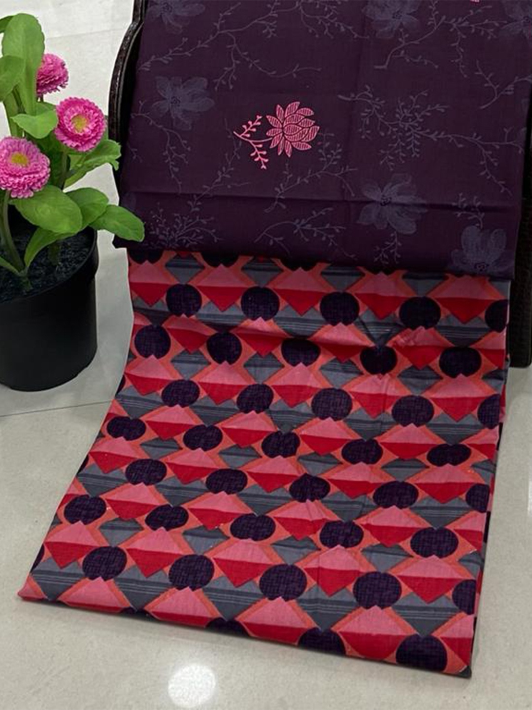 

SALWAR STUDIO Pink & Purple Printed Pure Cotton Unstitched Dress Material