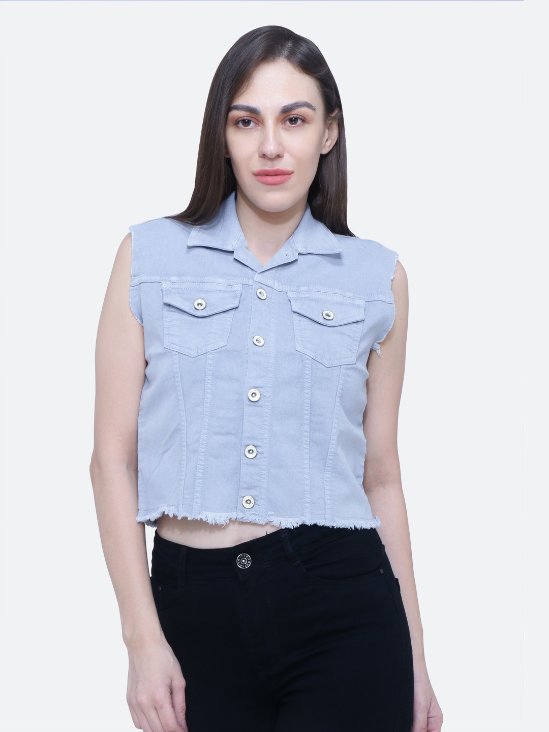 

FCK-3 Women Grey Crop Cotton Denim Jacket