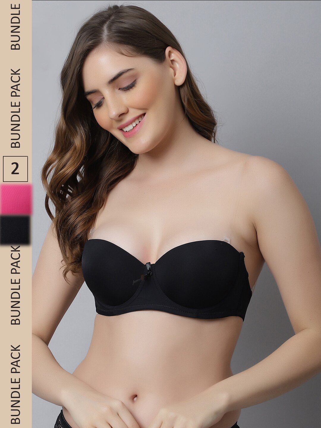 

Friskers Pack Of 2 Black & Pink Bra Underwired Lightly Padded