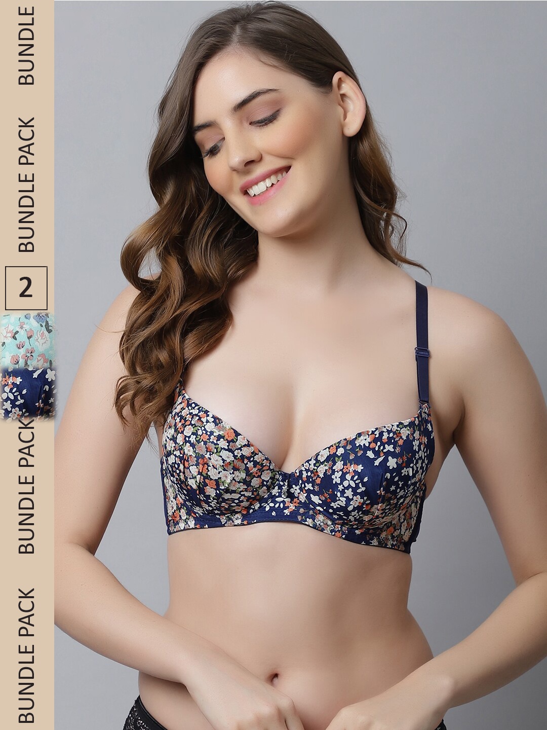 

Friskers Pack Of 2 Blue & Turquoise Blue Floral Printed Underwired Lightly Padded Bra