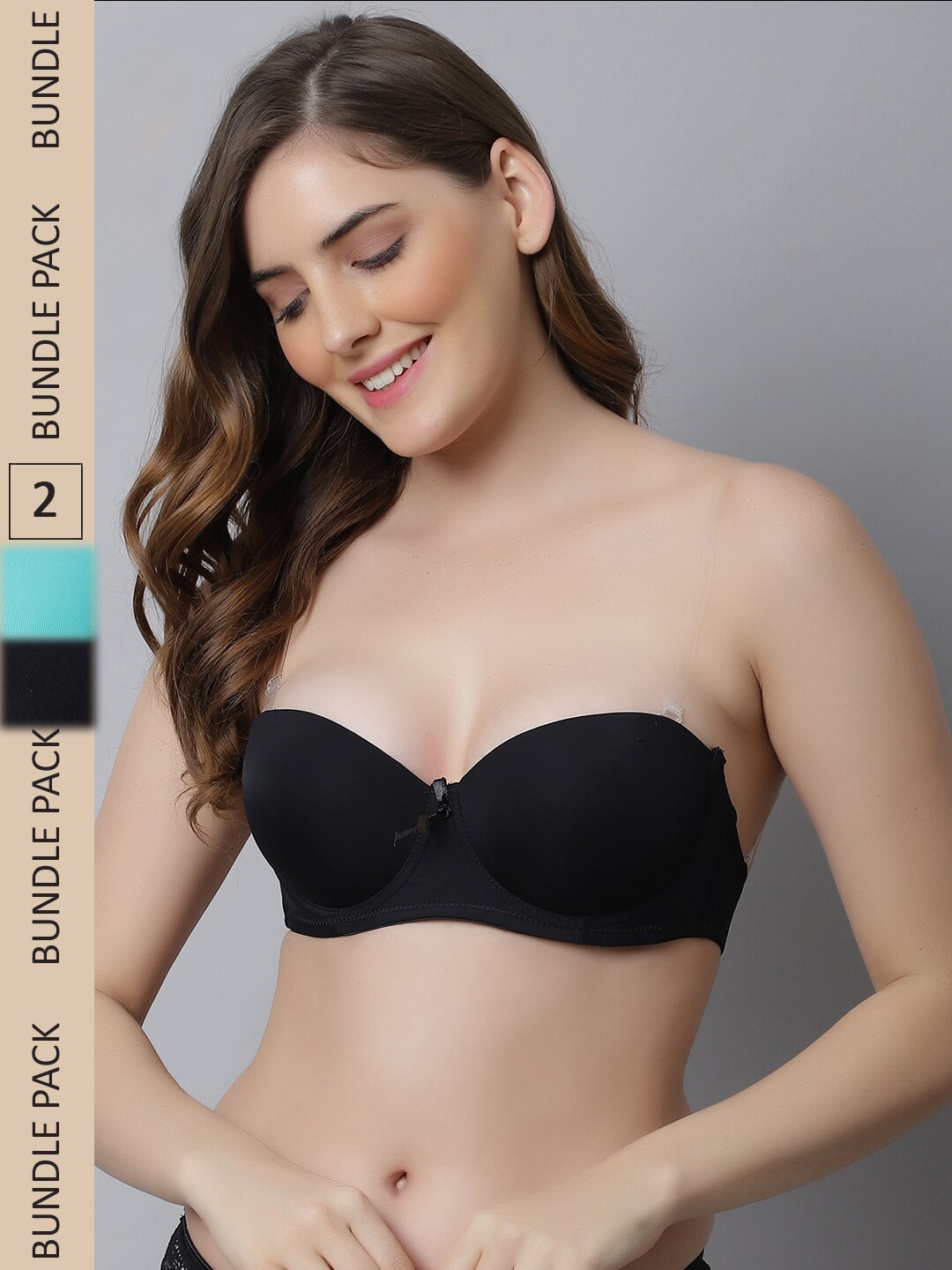 

Friskers Pack Of 2 Black & Turquoise Blue Bra Underwired Lightly Padded