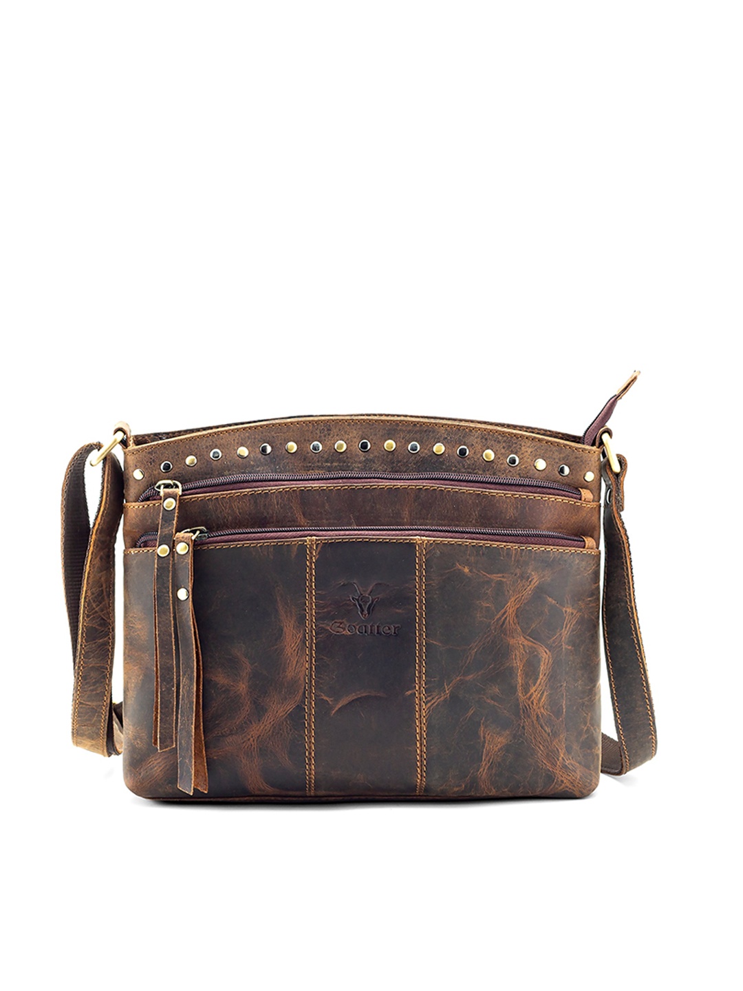 

Goatter Brown Leather Structured Sling Bag