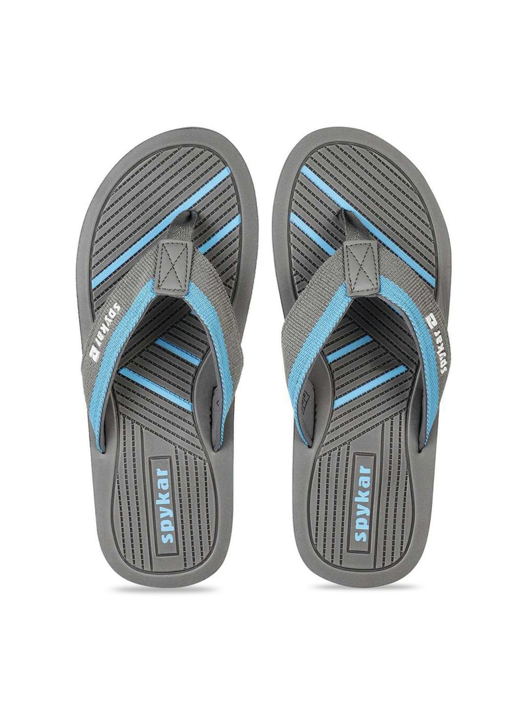 

SPYKAR Men Blue & Grey Striped Rubber Thong Flip-Flops