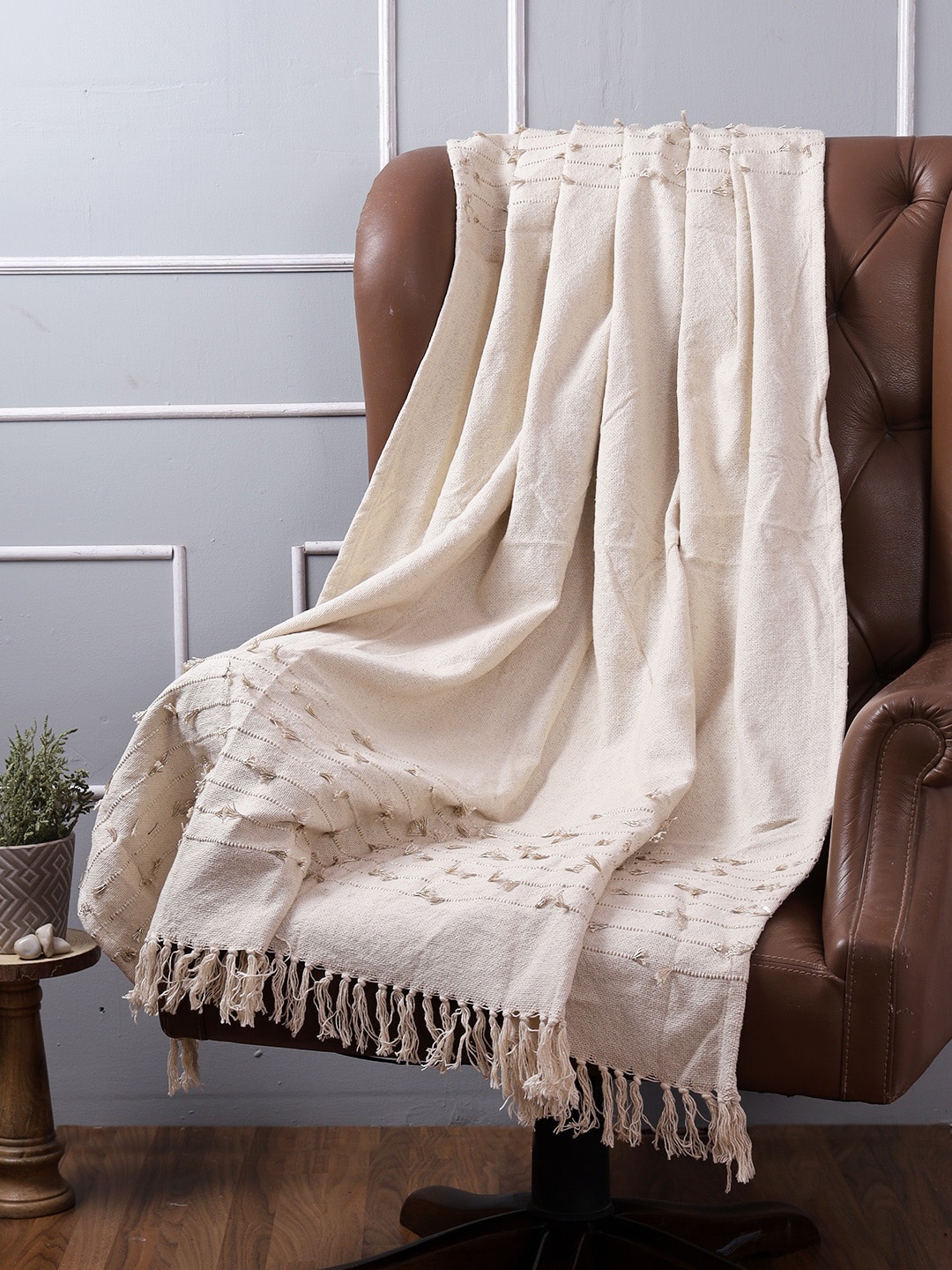 

KRAVIKA Brown Striped Cotton Throws
