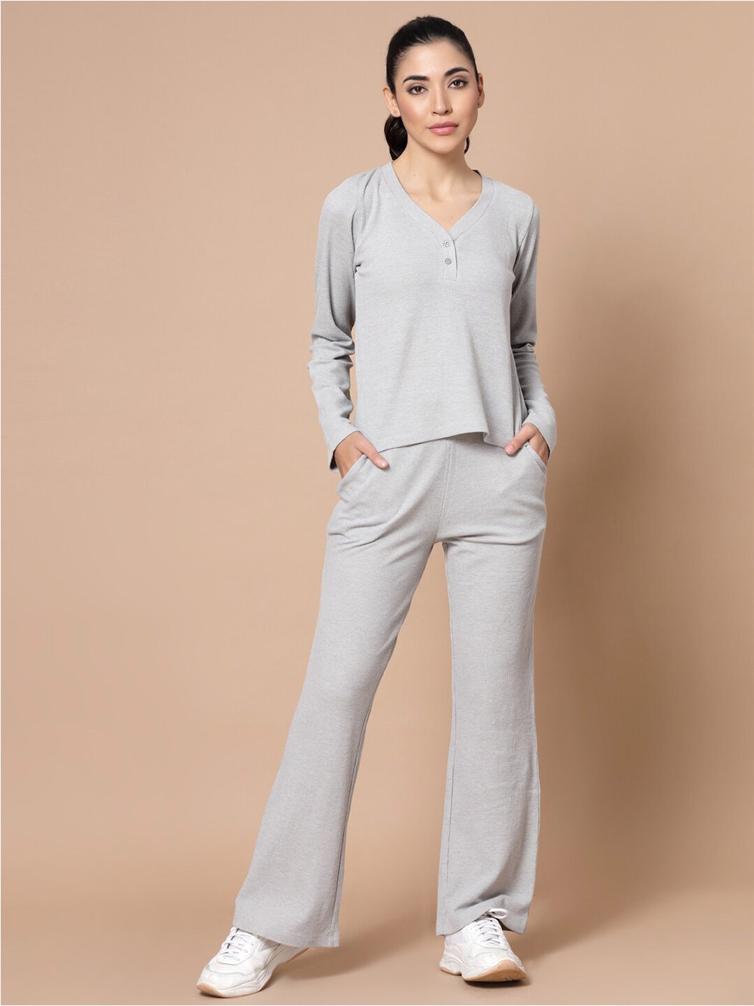 

Strong And Brave Women Grey Cotton T-shirt with Trousers