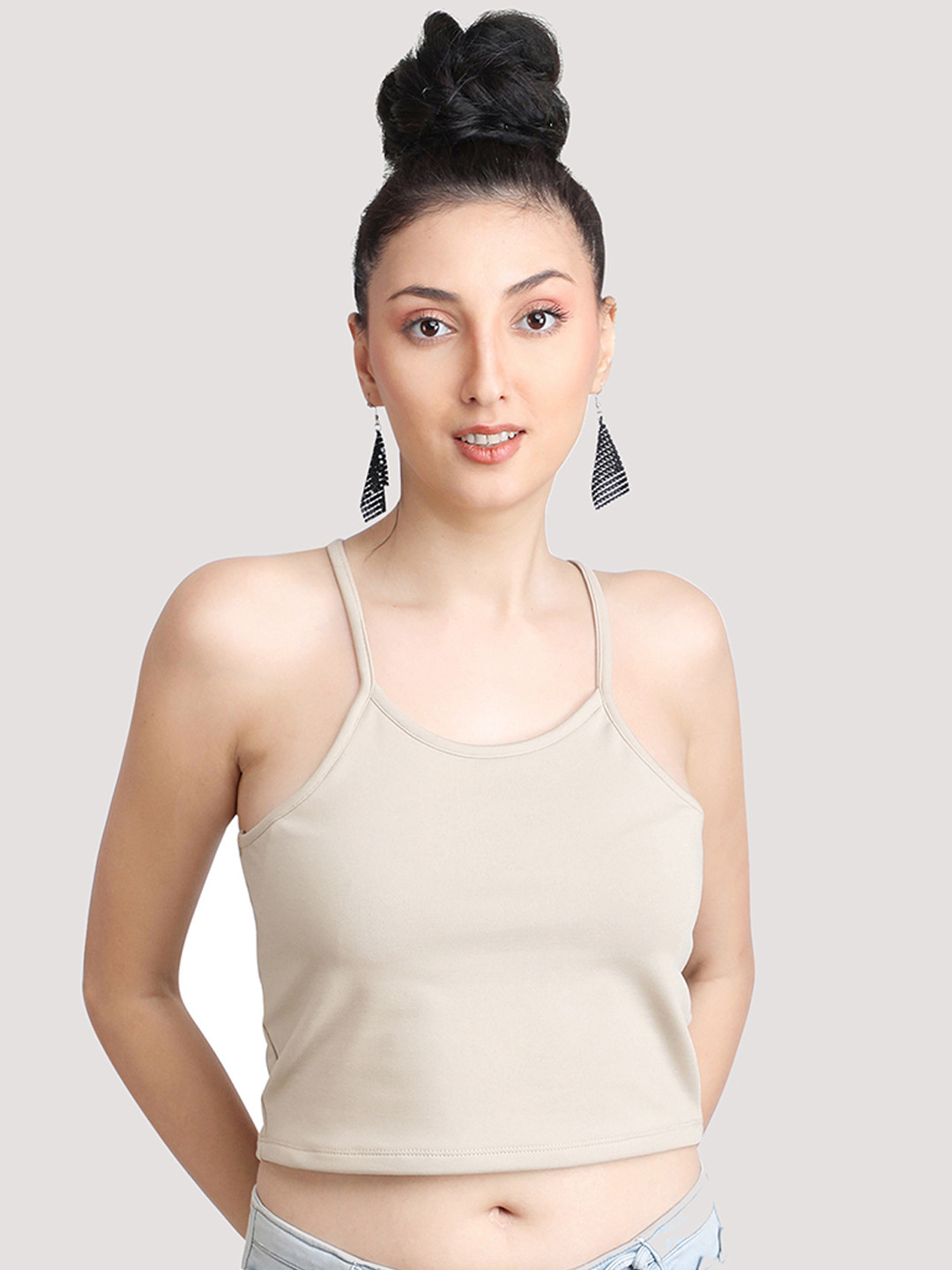 

Designer Bugs Beige Tank Sleeveless Casual Top