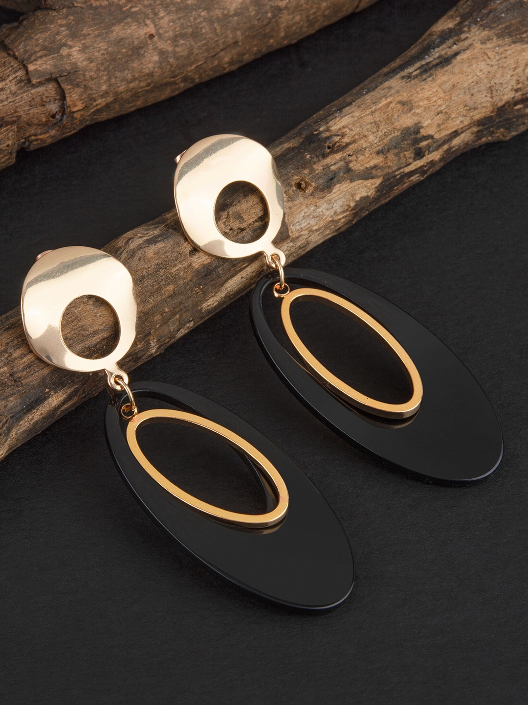 

E2O Black Beads & Gold-Plated Contemporary Drop Earrings